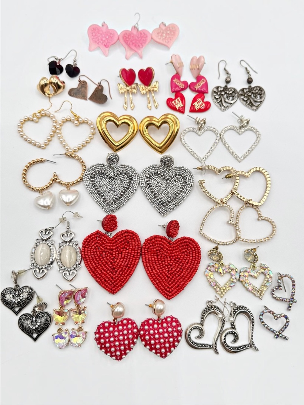 Heart Pierced Earring Lot Costume Jewelry Mixed Styles Vintage To Now 20 Pair